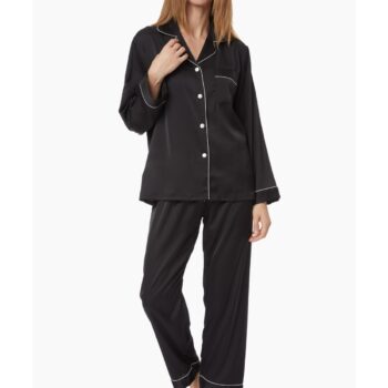 Γυναικεία Πυτζάμα Satin Μαύρη Κουμπωτή Minerva