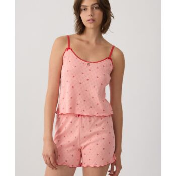 Γυναικεία Πυτζάμα Cherries Pointelle Αμάνικη Μπριτέλα Minerva