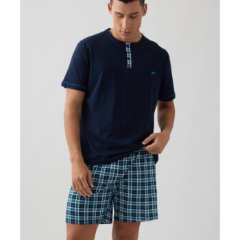 Ανδρική Πυτζάμα Καρό Κοντομάνικη με πατιλέτα Plaid Minerva